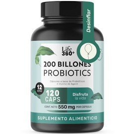 Life 360 200 BILLONES PROBIOTICS 120 Cpsulas Probiticos  Prebitico 12 cepas  Cpsulas a base de probiticos e inulina de agave  Suplemento Alimenticio  