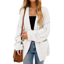 Cicy Bell Womens Oversized Cardigans Long Sleeve Open Front Shawl Sweaters Knit Fall Outerwear with Pockets White