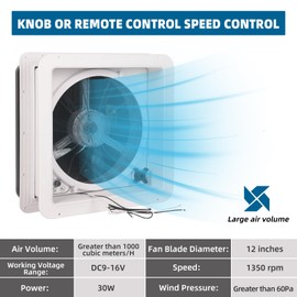 Doppy 14" RV Roof Vent Fan, 12V Vent Fan 12" Diameter Blade w/Tea Color Lid, Raindrop/Temperature Sensing System,Knob, Remote Control Adjustment Ceiling Fan with Thermostat for RV/Trailer/Camper