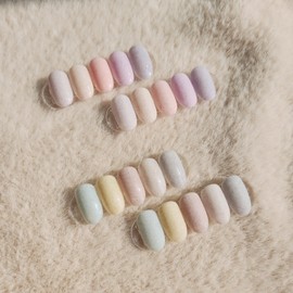 Angora knit one color nail tip - Almond egg / 앙고라 니트 원컬러 네일팁 - 아몬드에그
