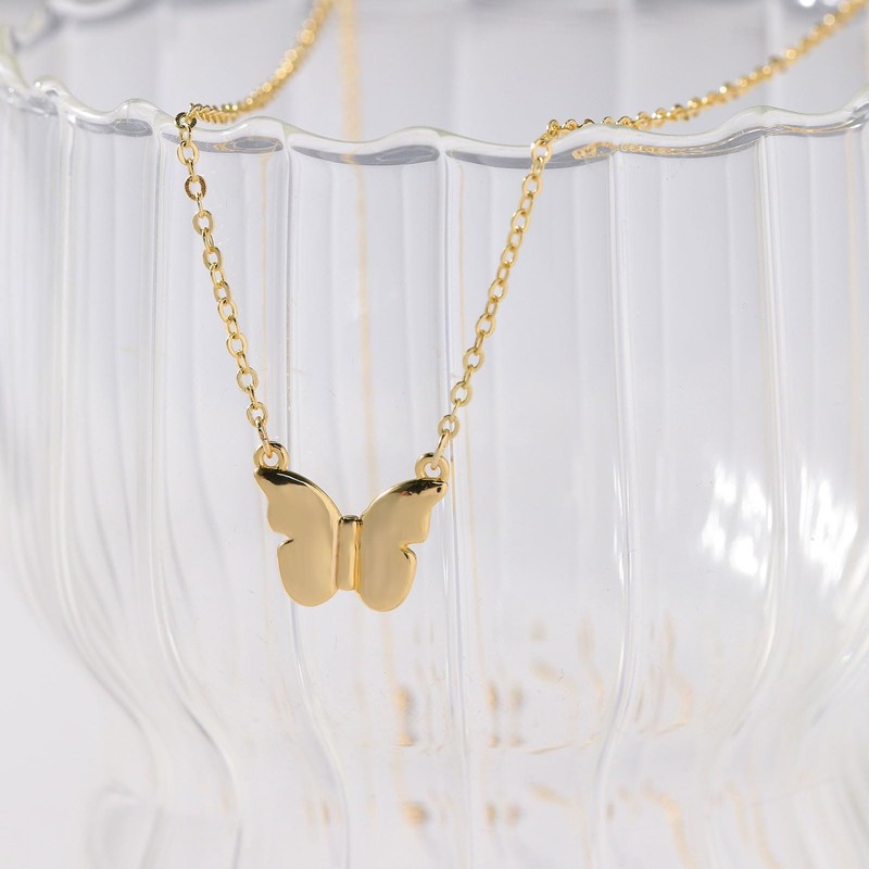 GUOKE Butterfly Necklace - 14K Gold Plated Dainty Gold Necklace