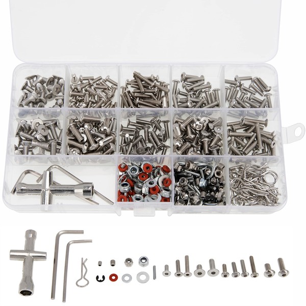 DKKY 603PCS Universal RC Screw Kit Screws Assortment Set, Hardware Fasteners for Axial Redcat HPI Arrma Losi 1/5 1/8 1/10 1/12 Scale RC Cars Trucks Crawler Screw Kit, RC Body Clips Pins Silver