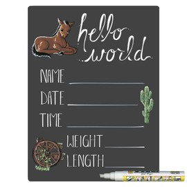 Cohas Hello World Newborn Baby Announcement Chalkboard Sign with Old West Theme, 9 by 12 Inches, White Marker