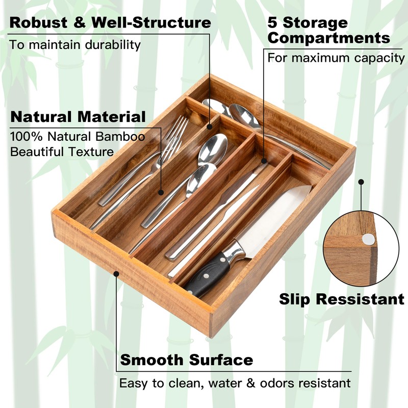 Conflech Silverware Organizer Acacia Kitchen Drawer Organizer Utensil Organizer Silverware