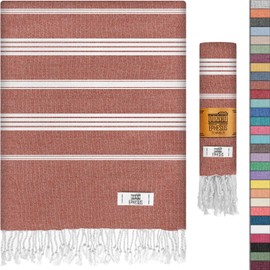 EPHESUS TOWELS Turkish Beach Towel - 38x70 inch Oversized - Sultan Design - Turkish Towel for Beach, Bath, Pool, Gym, Yoga - Prewashed, Lightweight, Quick Dry (Terra)