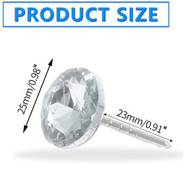 BokWin 100Pcs Diamond Crystal Upholstery Nails Tacks 25mm Clear Crystal Upholstery Decorative Push Pins for DIY Sofa Headboard Furniture Wall Decor