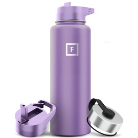 IRON °FLASK Camping & Hiking Hydration Flask with 3 Lids - Stainless Steel, Double Walled & Vacuum Insulated Water Bottle - Leak Proof & BPA Free (Lavender, Straw - 40 oz)