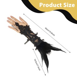 Bcxfbxd Women's Gothic Feather Wrist Bands Black Lace Feather Gloves with Long Sleeves Costume Accessories Swan Wings Wrist Bands for Women