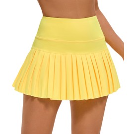 Yknktstc Women Tennis Skirt with Pocket Pleated Golf Skirt Workout Running Athletic Skort, Bright Yellow, Medium