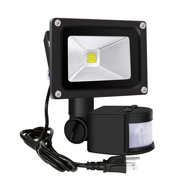 Z Motion Sensor Flood Lights Outdoor,10W Induction LED Lamp, IP65 Waterproof Spotlight,6500K LED Sensor Light,Security Light with US 3-Plug (Daylight White-Black)