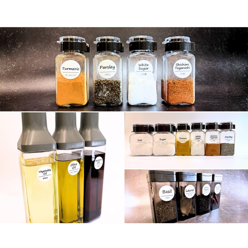 LALABEL 168 Refillable Container Labels, White or Clear, 48 Seasonings,