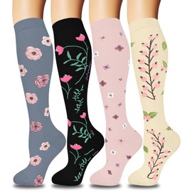 ACTINPUT 4 Pairs of Compression Socks for Men and Women, Colourful Support Stockings, Compression Socks for Sports, Flight, Running, Travel, Cycling, Nurse