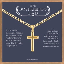 Ieftop Cross Necklace Gifts for Men Him, Silver/Black/Gold Figaro Chain Cross Necklace for Men Baptism Religious Gift for Dad Son Anniversary Birthday Gifts for Dad Son Husband from Daughter Wife,