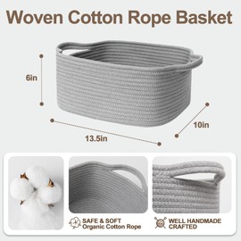 WILLITAT Cute Gray Gift Basket, Woven Baskets for Gifts Empty, Cotton Rope Storage Bin for Organizing, Kids Cat Dog Toy Box, Baby Nursery Organizer, Wicker Easter Basket with Handle, Grey Room Decor