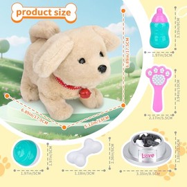 Juguete Electrónico Perro de Peluche,Juguete de Felpa para Cachorros para Niñas con Juego de 5 Piezas,Juguetes Interactivos para Niños, Caminar y Ladr