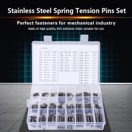 Spring Pins Assortment Set, Stainless Steel Split Spring Dowel Tension Pulley Pins Set M1.5 M2 M2.5 M3 M4 M5 M6 M8 with Box, 280 Pieces