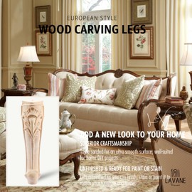 La Vane 14 inch / 35cm Wooden Furniture Legs, Set of 4 European Style Solid Wood Carving Furniture Replacement Feet Decoration for Sofa Cabinet Wardrobe Table Loveseat