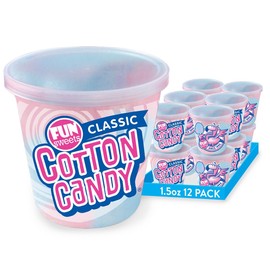 Fun Sweets Cotton Candy 12-Pack - Blue Raspberry and Cherry Swirl 1.5 oz Tub Resealable - Individual Cotton Candy Tubs Great for Easter Basket Candies or Party Favors - Bulk CottonCandy Individual Tubs