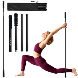 Yoga Stick 5 ft, Sturdy Steel Adjustable Stretching Stick for Mobility, Balance and Flexibility, Versatile Exercise Stick with Non-Slip Ends and Foam Handles for Fitness, and Posture Correction