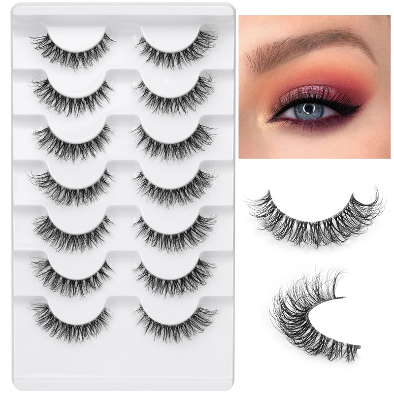 JIMIRE False Eyelashes Clear Band Small Faux Mink Lashes Natural
