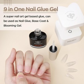 Modelones 9 in One Nail Glue Nail Polish Set Brush On Gel Nail Glue 15ml for Rhinestone, False Nails, Base Gel, Blooming Nail Art Gel Nail Kit for Acrylic Nails U V Lamp Needed