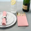 50-Pack Disposable Linen-Feel Dinner Napkins with Built-in Flatware Pocket, PINK