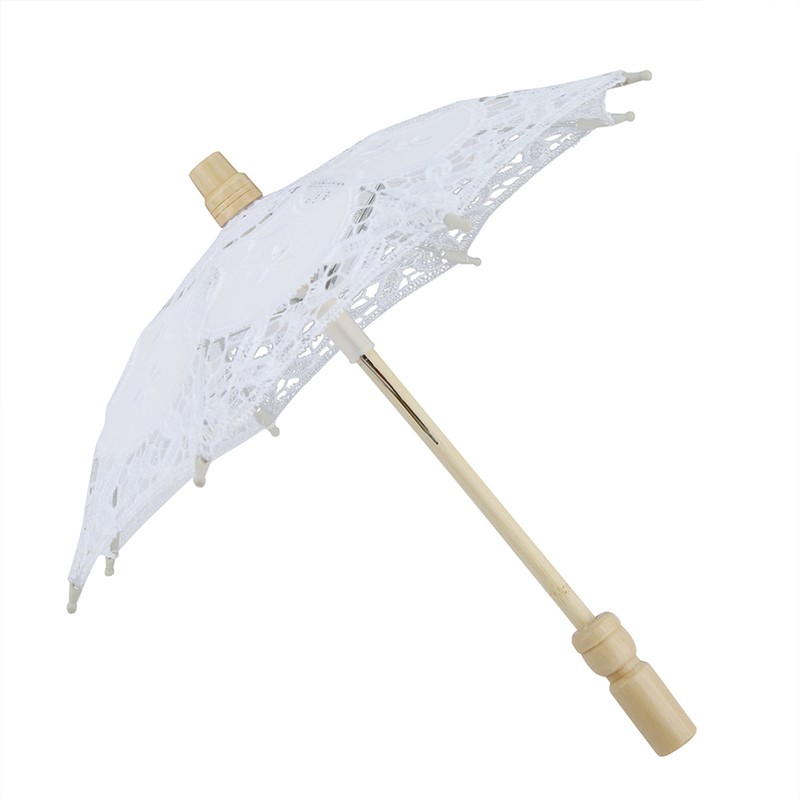 Bridal Umbrella Lace Cotton Embroidery Handmade Parasol Umbrella Wedding Supply(White