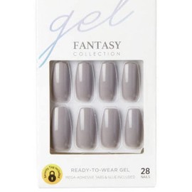Kiss Gel Fantasy Glossy Long Length Taupe Grey Coffin Shape Glue-On Ready-To-Wear Nails FC01