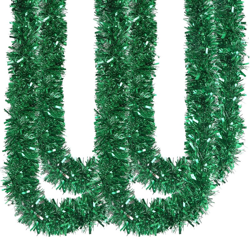 DIYASY 6M Green Christmas Chunky Tinsel Garland Decorations for Christmas