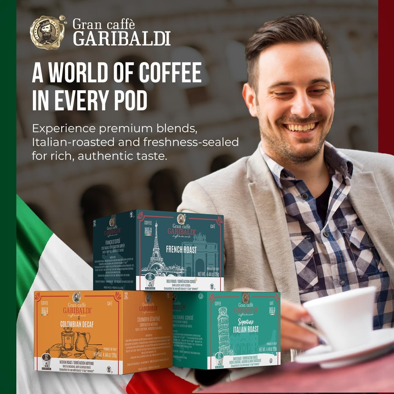 Caffè Garibaldi Coffee Pods, Single Serve Capsules for Keurig K-Cup