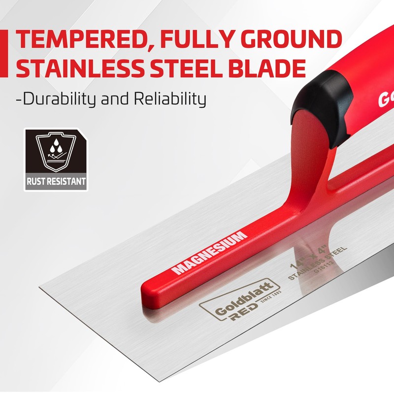 Goldblatt RED Professional Drywall Trowel, 14"x 4" Stainless Steel Finishing