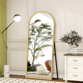 GlasFlength Full Length Mirror with Stand - 56" x 19" Arched Aluminum Alloy Frame Full Body Mirror, Standing Hanging or Leaning Wall Floor Mirror for Bedroom Living Room Entryway, Gold