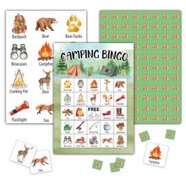 KFNER Camping Bingo Games - Camp Adventure Party Bingo Card - 24 Players Bingo Game Set for Adult Family Friends Colleagues - School Classroom Outdoor Activities - Nature Party Favors Supplies -C09