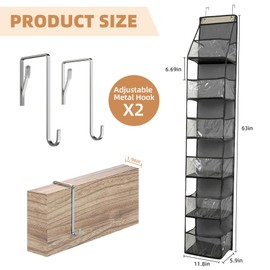 6-Shelf Over Door Hanging Organizer, 2 Pack Behind the Door Storage Organizer with Clear Plastic Pockets, Door Hanging Closet Organizer for Bedroom, Nursery, Bathroom to Store Clothes