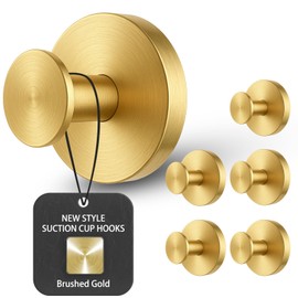 BKV Suction Cup Hooks for Glass Window,Removable Shower Hooks for Inside Shower,Metal Towel Hooks for Bathrooms,6 Pack(Gold)