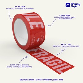 3-Roll Bundle Decorative Printed Packing & Shipping Tape, Fragile Red Pink for Moving, Sent with Love Script, Happy Birthday Gift, 1.88" x 110 Yards (330 feet) Each