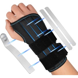YOKNETIG Muñequera De Soporte Con 3 Soportes,Ferula tunel carpiano Transpirable,Muñequera metacarpiana ortopédica para esguinces,para esguinces para aliviar el dolor de mano (Negro, Derecha-L/XL(20-27))