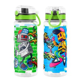 Home Tune Cute Water Bottle for School Kids Girls, BPA FREE Tritan & Leak Proof & Easy Clean & Carry Handle, 23oz/ 680ml - Sports Robot