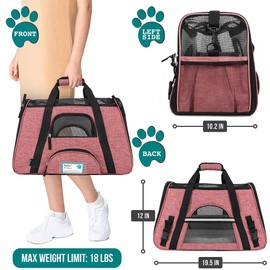 PetAmi Airline Approved Pet Carrier for Cat, Soft Sided Dog Carrier for Small Dog, Cat Travel Supplies Accessories Indoor Cats, Ventilated Pet Carrying Bag Medium Kitten Puppy, Large Heather White Red