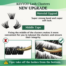 Lash ClUKters 96pcs Individual Lashes D Curl 10mm Eyelash ClUKters KEYYOU Volume Wispy Lash Extension Soft&Comfortable Easy DIY at Home(Y07 D-10mm)