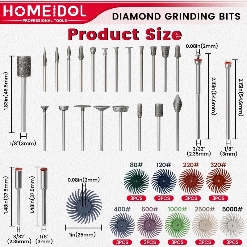 51Pcs Diamond Burr Bits Compatible with Dremel Tool Accessories, HOMEIDOL