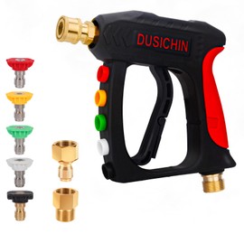 DUSICHIN DUS-220 Short Wand High Pressure Washer Handle Gun 3000 PSI Max 5 Pressure Power Washer Nozzles Tips Black