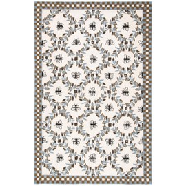 Safavieh Chelsea Collection HK55G Hand-Hooked French Country Wool Area Rug, 5'3" x 8'3", Ivory / Blue