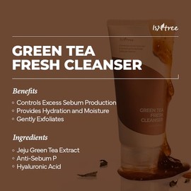 ISNTREE Gel Limpiador Facial Green Tea Fresh Cleanser - Coreano con Té Verde de Jeju y Ácido Hialurónico, Control de Grasa, Piel Grasa, 120 ml