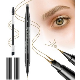 Microblading Eyebrow Pen, Waterproof Eyebrow Pencil Brown Hair Like Natural Liquid Brow Contouring Pen, 2-in-1 Dual-Ended Long Lasting Eye Brow Filler Pencil with Precise Micro-Fork-Tip (Light Brown)