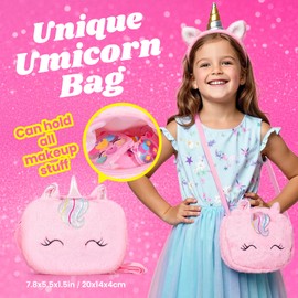 ULOVEME Kids Real Makeup Kit for Little Girls - Real, Non Toxic, Washable Make Up Toy - Umicorn Toys Gift for 3 4 5 6 7 8 9 10 12 Years Old Girls Birthday (Pink Crossbody Bag)