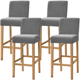 Dimatic Velvet Plush Chair Cover Counter Pub Bar Stool Chair Slipcover for Dining Room Cafe Bar Stool Slipcover Furniture Protector Non-Slip Cover with Elastic Base, Set of 4, Grey