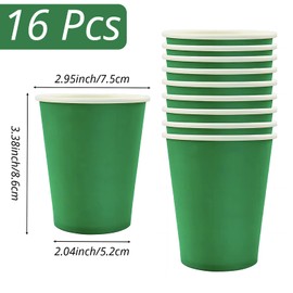 250 ml Green Paper Party Cups, Pack of 16 Green Paper Cups, Drinking Cups, Wedding Disposable Cups for Wedding, Children DIY, Party Supplies, Tea, Hot and Cold Drinks Disposable Coffee Cups