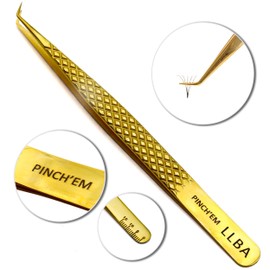 LLBA Lash Tweezer Professional Volume False Lash Application Tool | Multi Shapes & Purposes Tweezers | Non-Slip Grip Tweezers for Volume, Isolation & Classic Lashes (Gold, Pinch'em Volume)