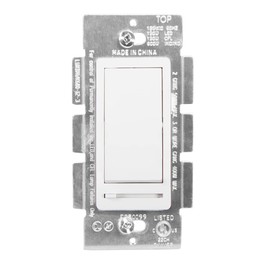 Maxxima LED Slide Dimmer Rocker Switch - 3-Way/Single Pole Compatible, Decorative Electrical Light Switch, 600 Watt Max, LED Compatible for Indoor Home Use, Wall Plate Cover Included - White